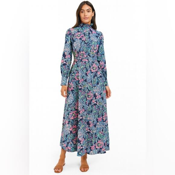 Lilly Pulitzer Dresses & Skirts - Lilly Pulitzer Mira Stretch Shirtdress High Tide Navy Pineapple Paradise Maxi 4